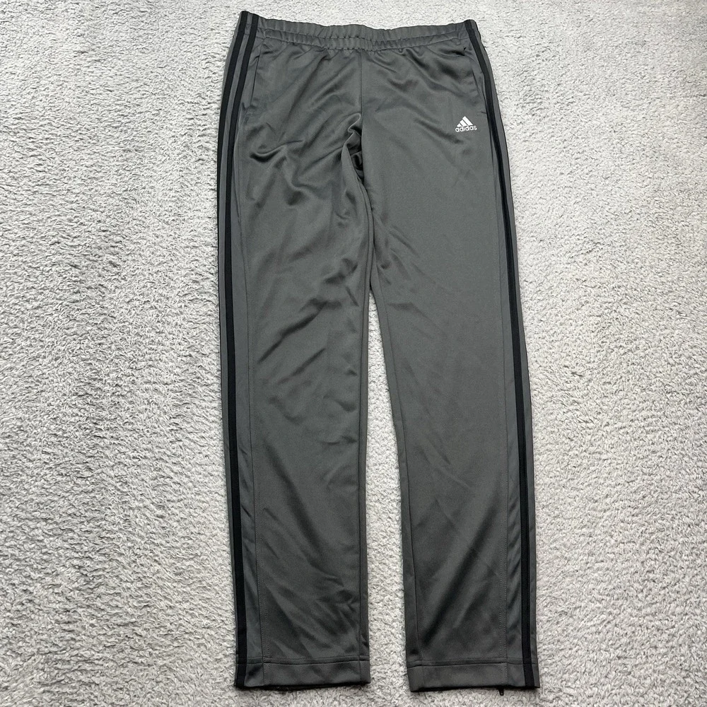 Adidas Track Pants Mens M ClimaLite Sweatpants Gray Zip Legs 3-Stripe Streetwear